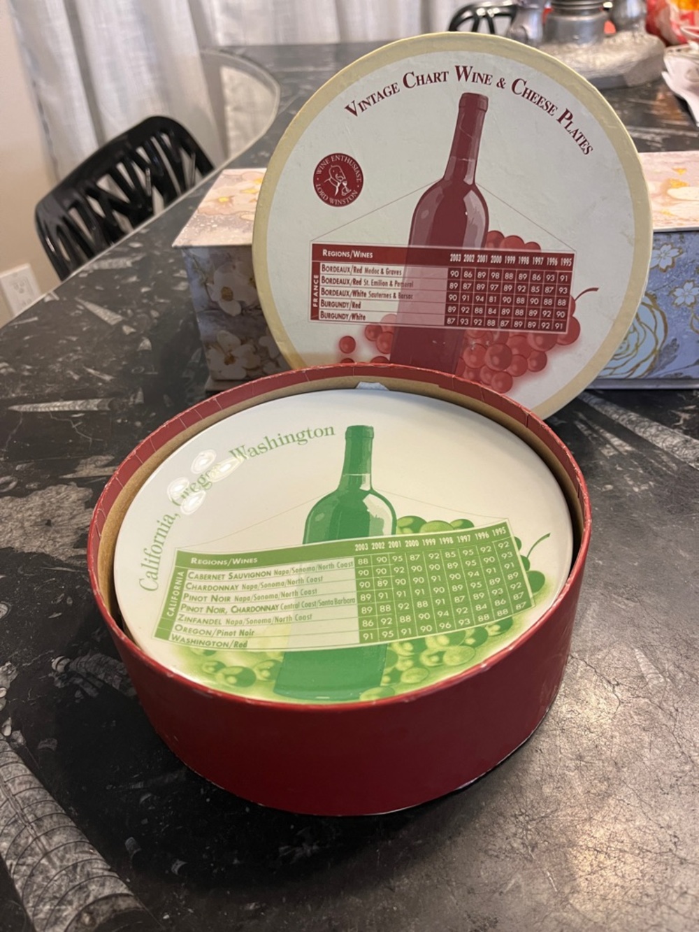 Vintage Chart Wine & Cheese Plate Set -